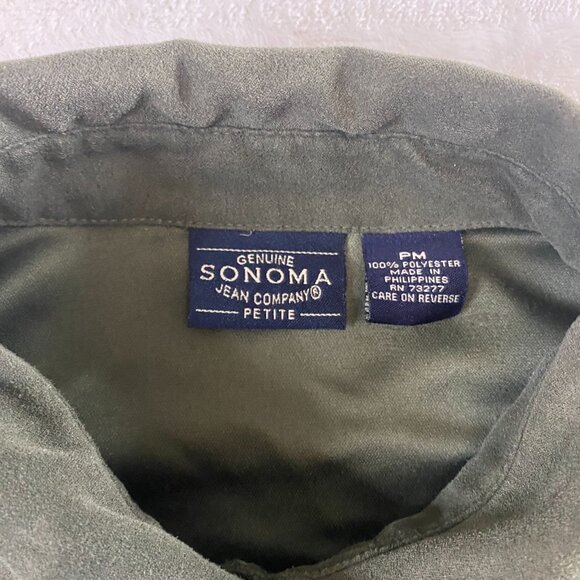 Sonoma Suede Button Up Shirt Olive Army Green Size PM - Picture 4 of 9